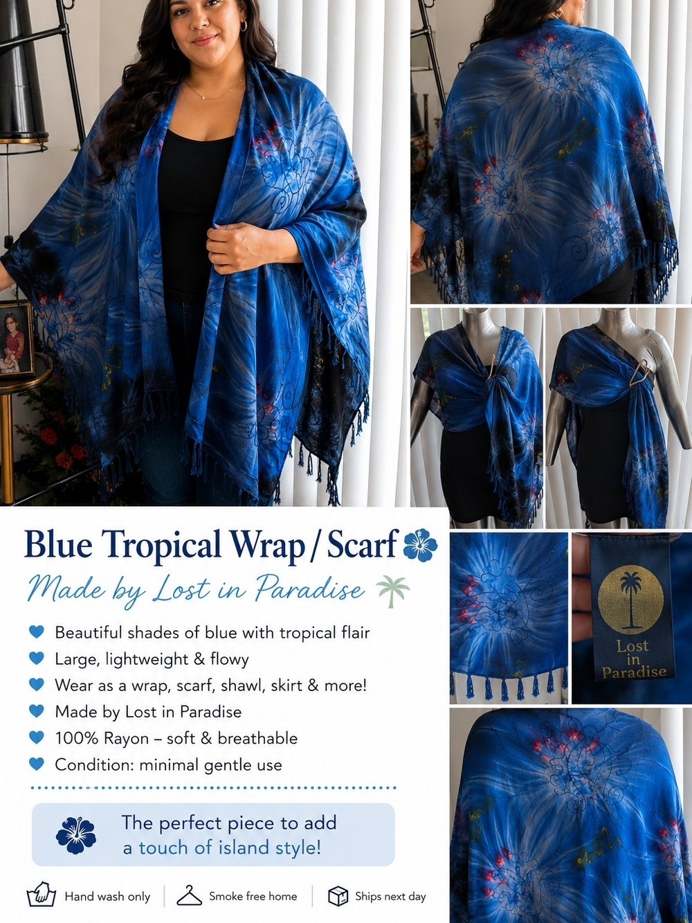 Blue Tropical Wrap Scarf - Lost in Paradise